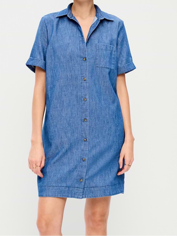Old Navy Denim-Look Short Sleeve Button-Down Shirt - Blue